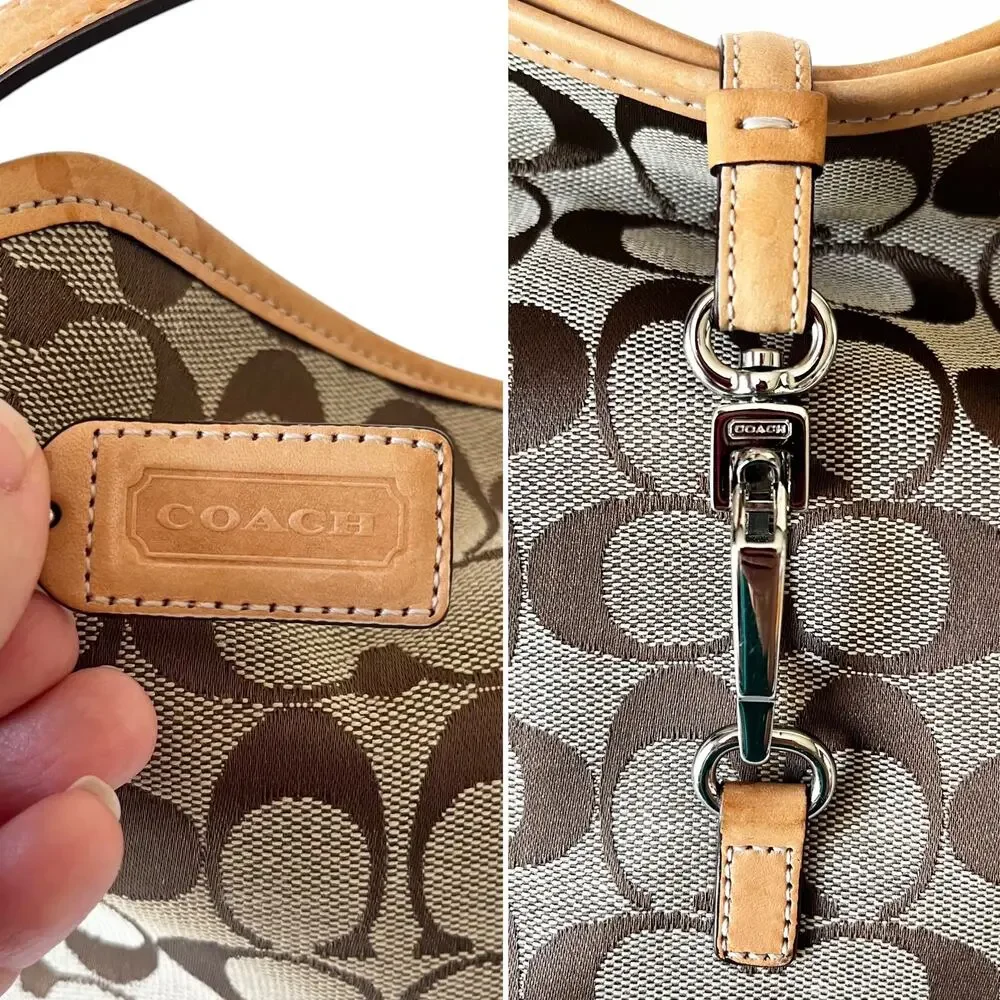 Coach Vintage Hamptons Soft Clip Hobo Bag Signature Canvas Brown Tan Y2K